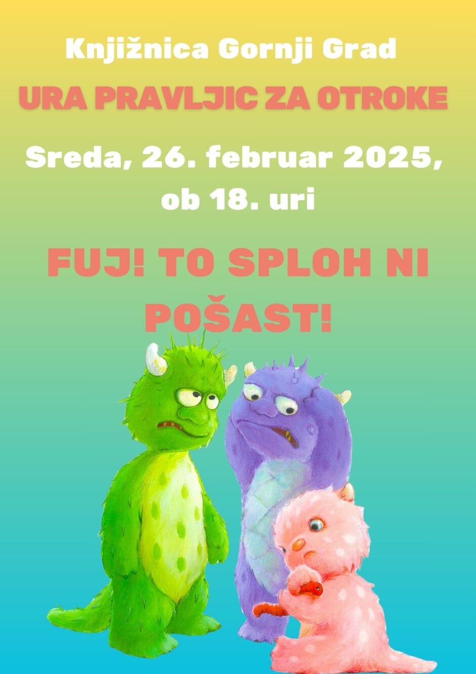 Plakat za uro pravljic v Knjižnici Gornji Grad