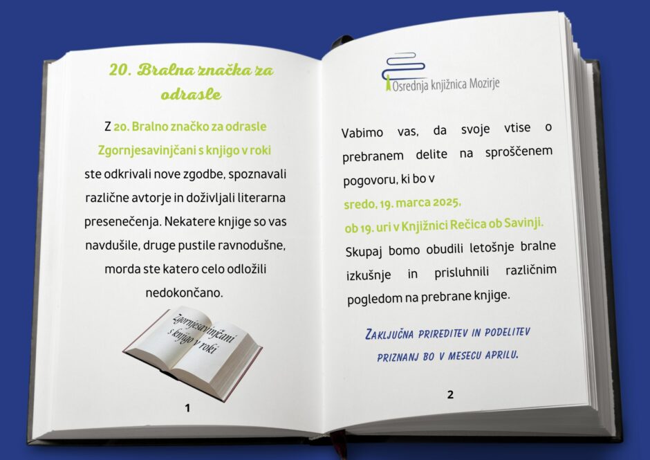 Vabilo na pogovor o knjigah v Knjižnici Rečica.