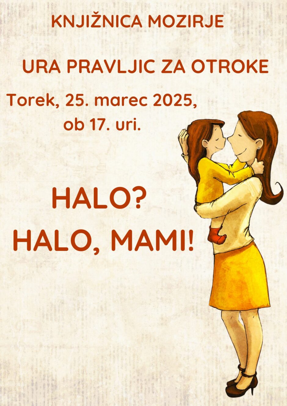 Plakat za uro pravljic v Mozirju.