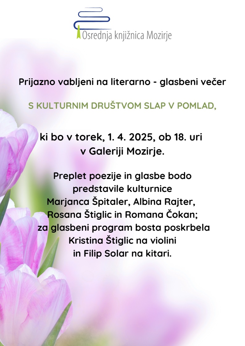 Vabilo na dogodek S kulturnim društvom SLAP v pomlad.