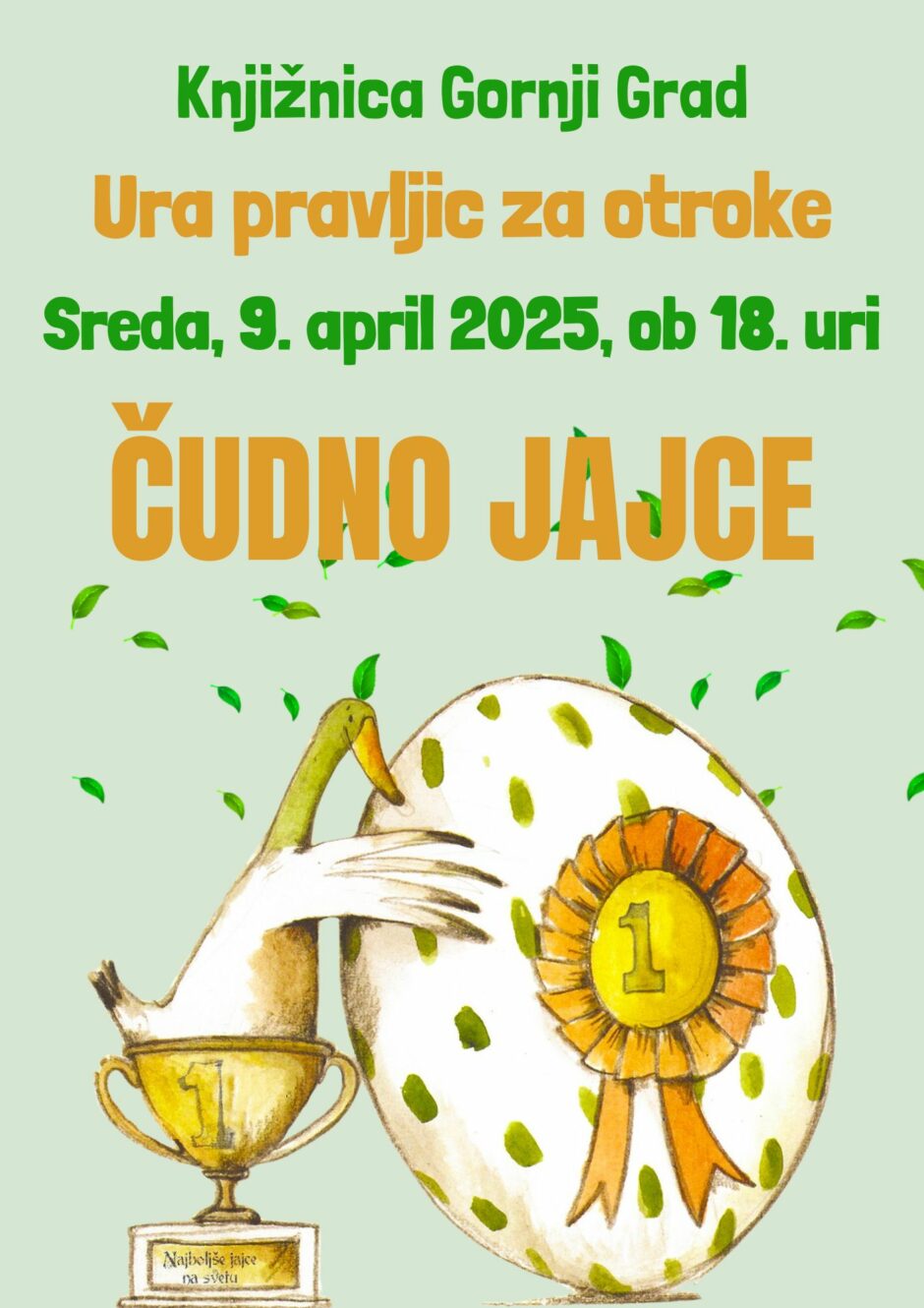 Vabilo na uro pravljic v Knjižnico Gornji Grad.