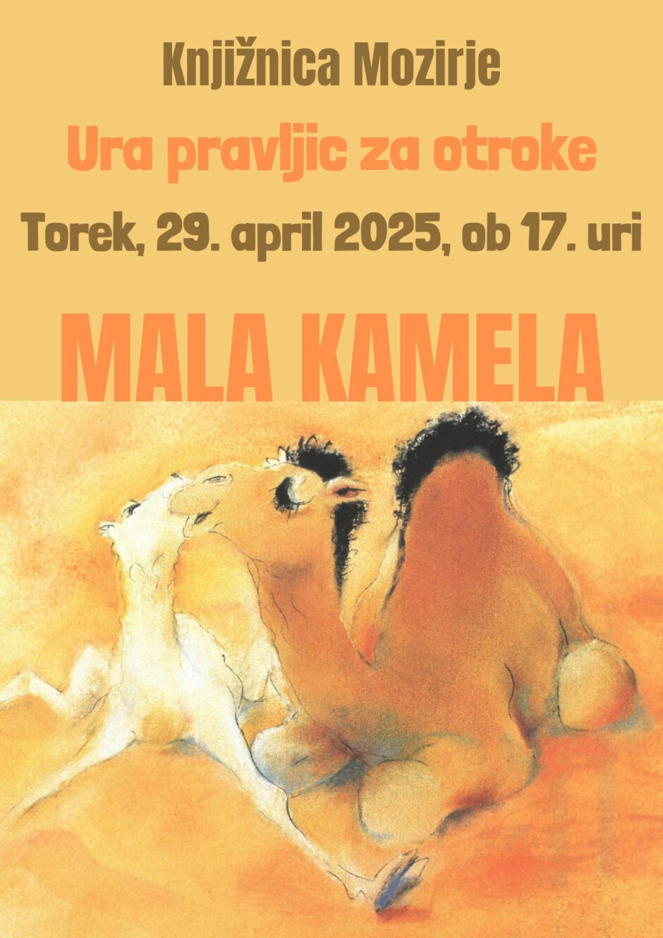 Povabilo na uro pravljic v Knjižnico Mozirje.