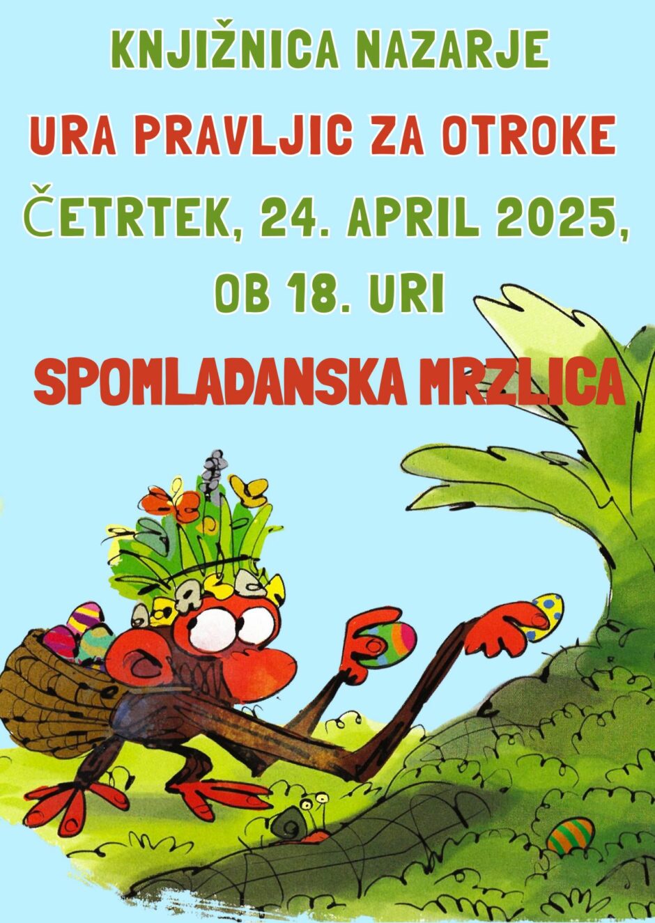 Vabilo na uro pravljic v Knjižnico Nazarje.