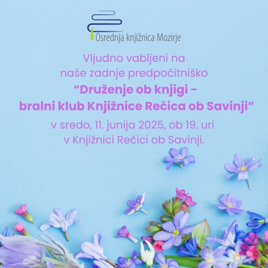 Vabilo na bralni klub v Knjižnico Rečica.