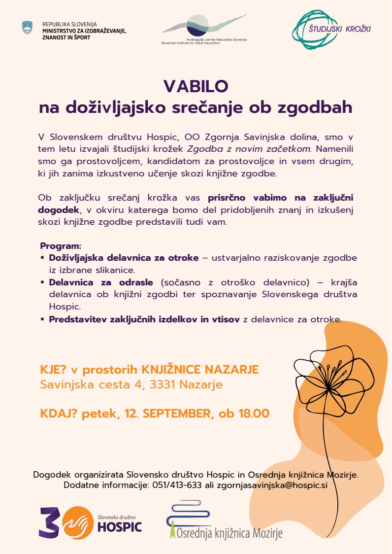 Vabilo na doživljajsko srečanje ob zgodbah