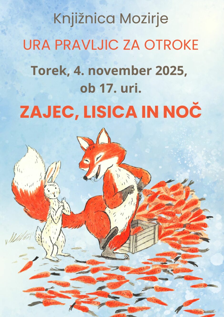 Plakat Ura pravljic v Knjižnici Mozirje