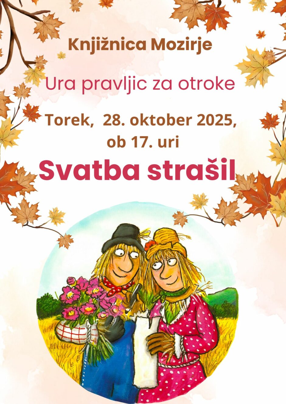 Plakat za uro pravljic v Knjižnici Mozirje