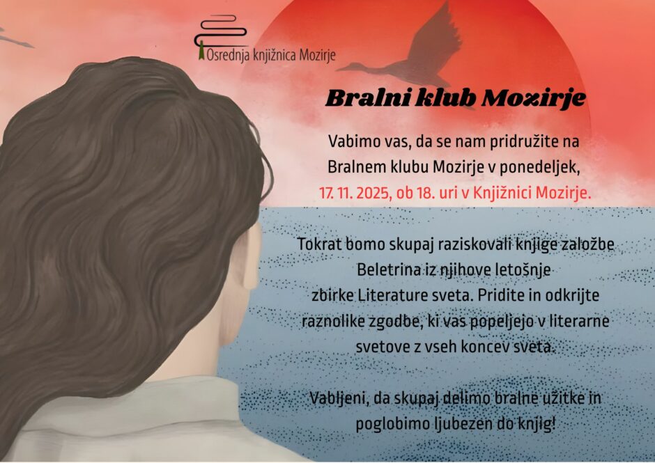 Vabilo na Bralni klub Mozirje.