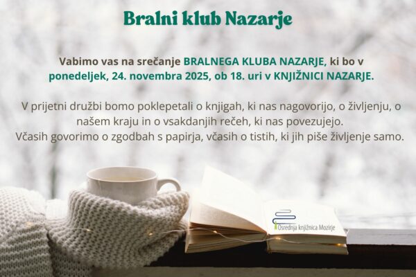 Vabilo na Bralni klub Nazarje.