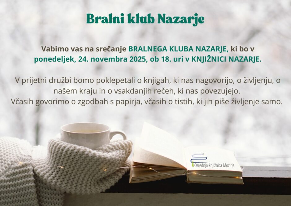 Vabilo na Bralni klub Nazarje.
