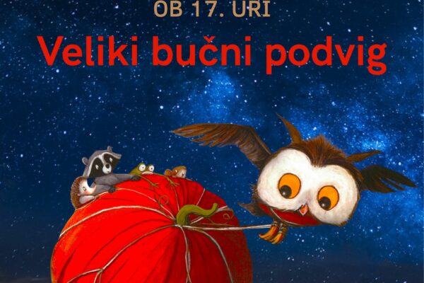 Plakat s povabilom na uro pravljic v Knjižnico Mozirje.