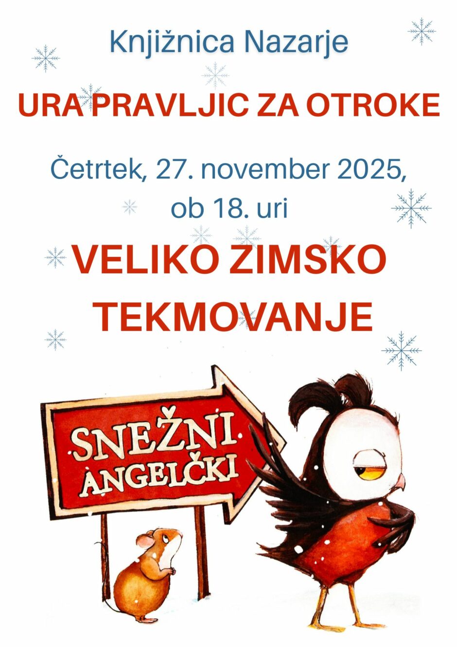 Vabilo na uro pravljic v Knjižnico Nazarje.