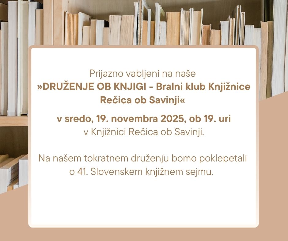Povabilo na bralni klub Knjižnice Rečica ob Savinji.