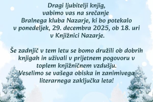 Vabilo na Bralni klub Nazarje.