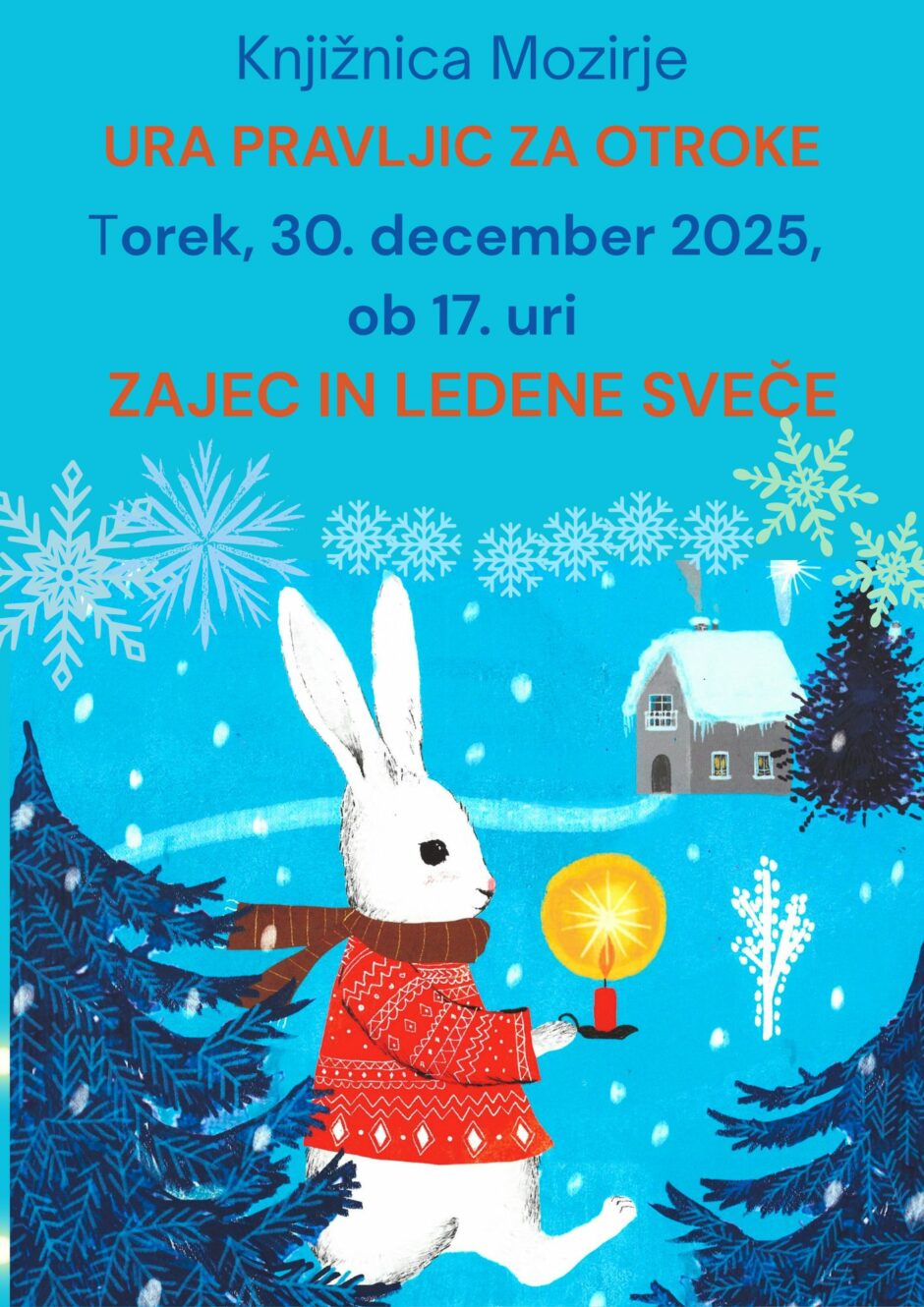 Plakat za uro pravljic v Knjižnici Mozirje