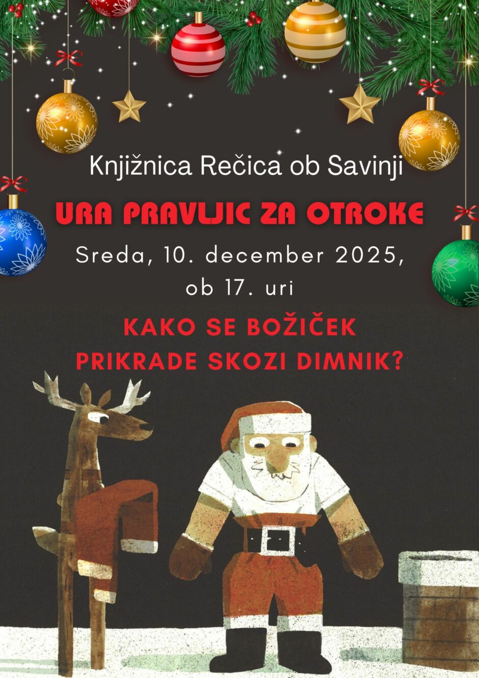Plakat za uro pravljic v Knjižnici Rečica.