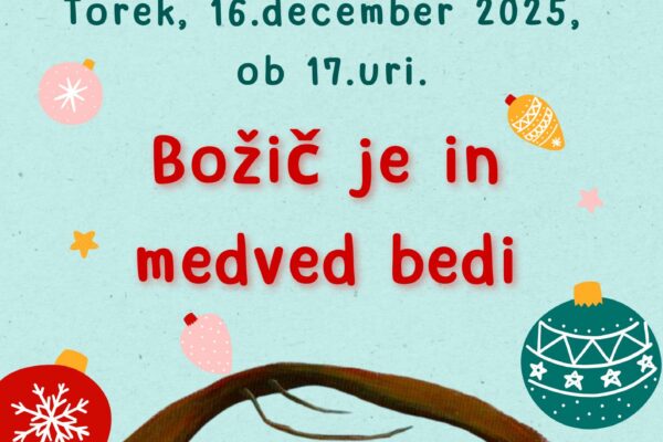 Plakat za uro pravljic v Knjižnici Mozirje.