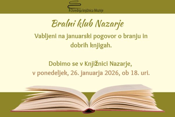 Vabilo na Bralni klub Nazarje.