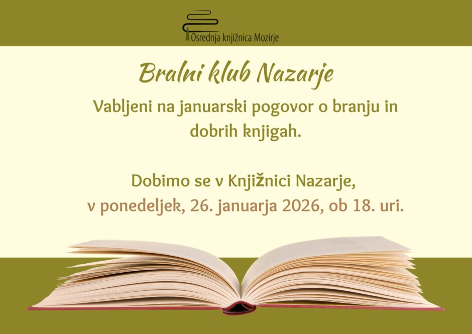 Vabilo na Bralni klub Nazarje.