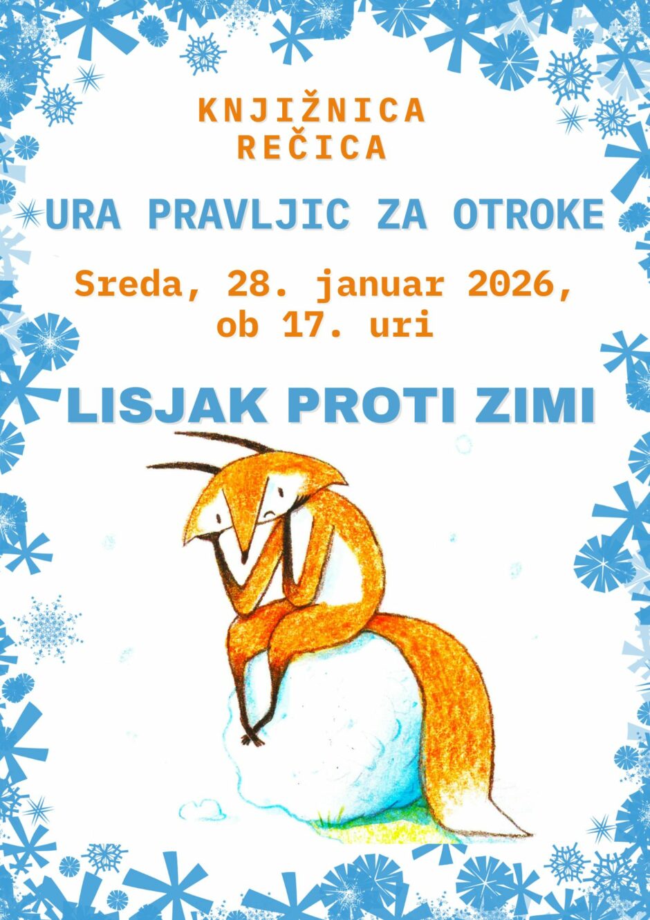 Plakat za uro pravljic v Knjižnici Rečica ob Savinji