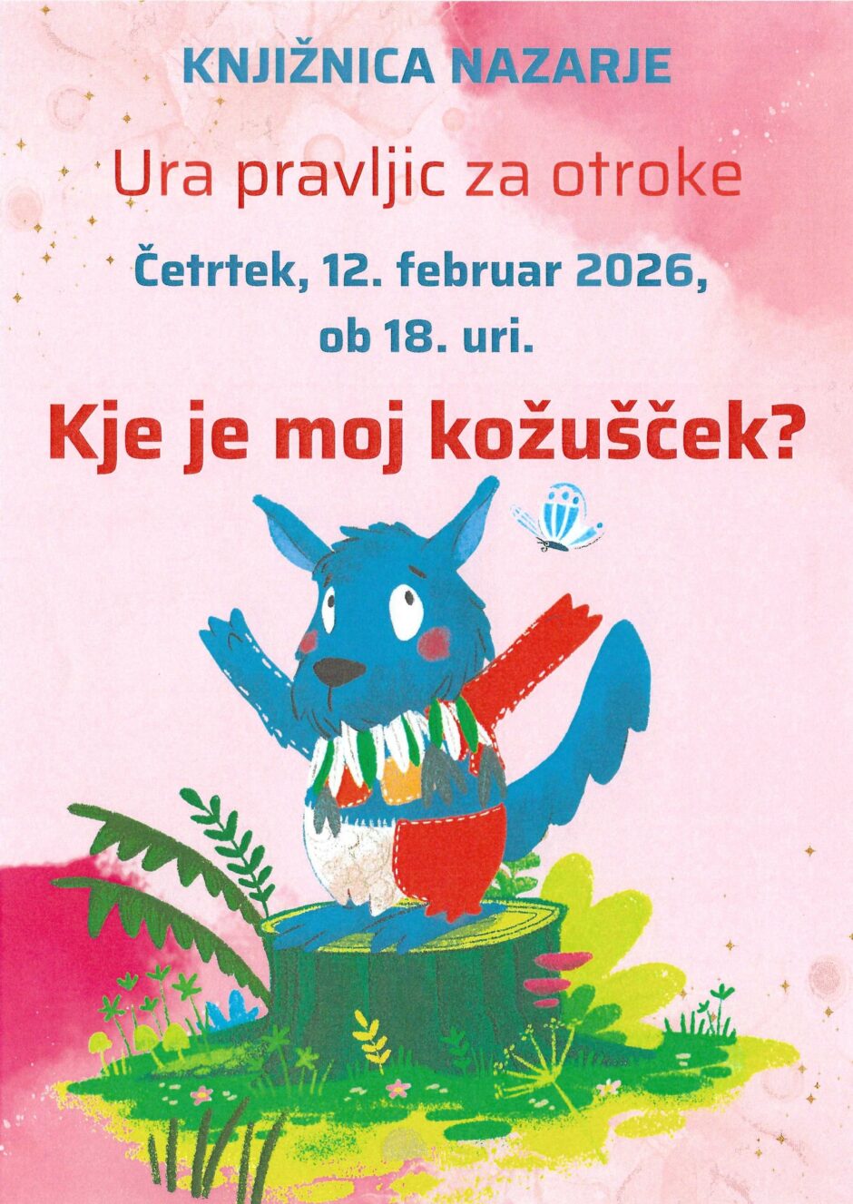 Vabilo na uro pravljic v Knjižnico Nazarje.