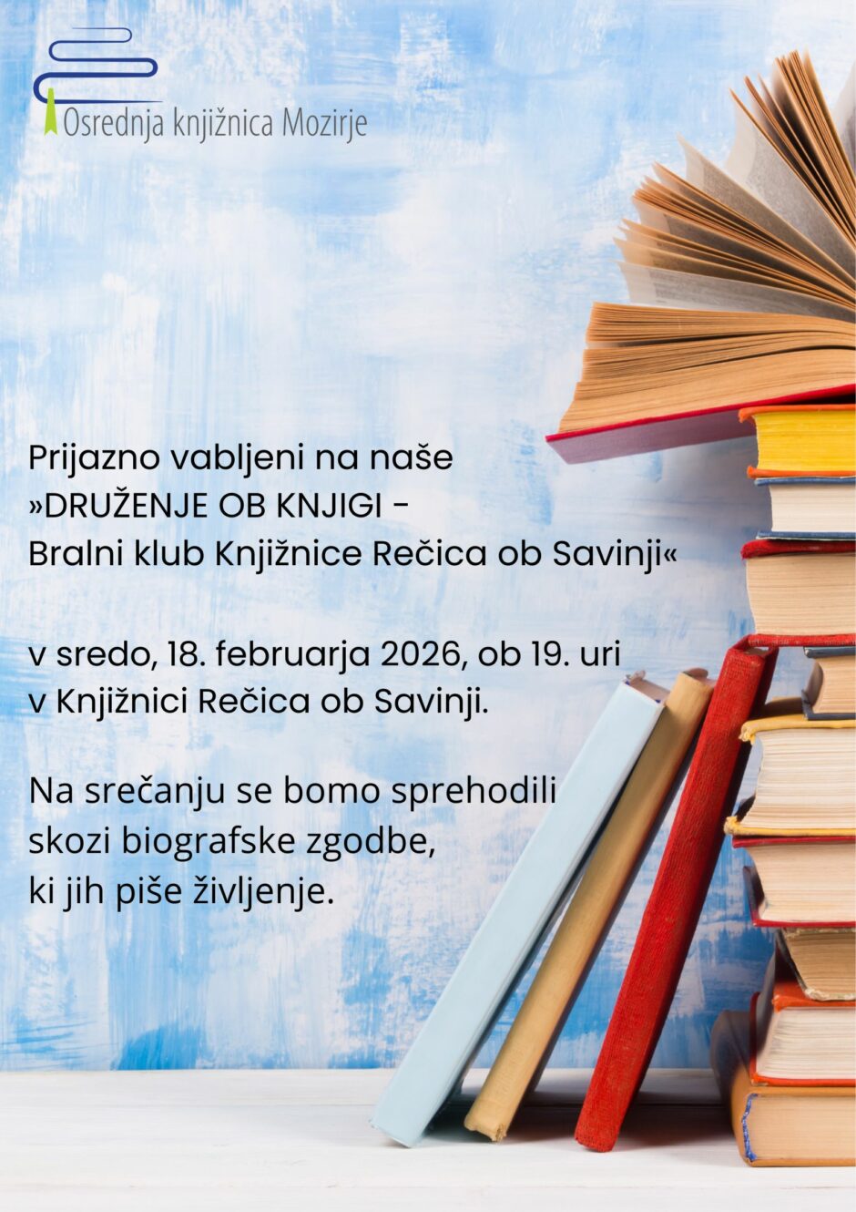 Povabilo na bralni klub Knjižnice Rečica ob Savinji.