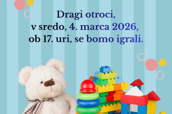 Plakat s povabilom na igralno urico v Knjižnico Ljubno.