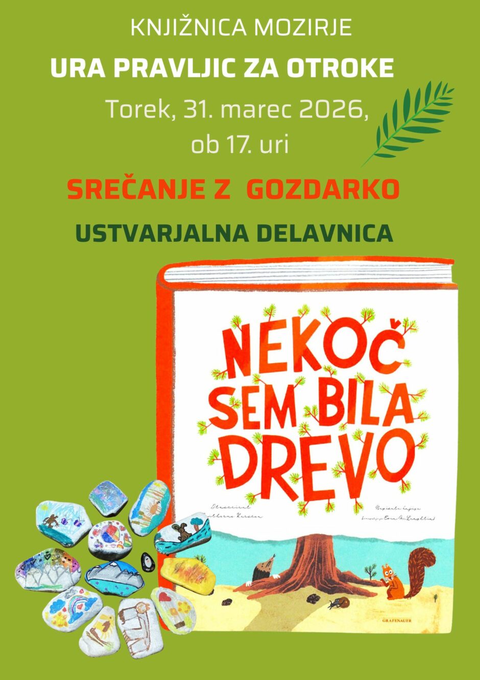 Povabilo na uro pravljic v Knjižnico Mozirje.