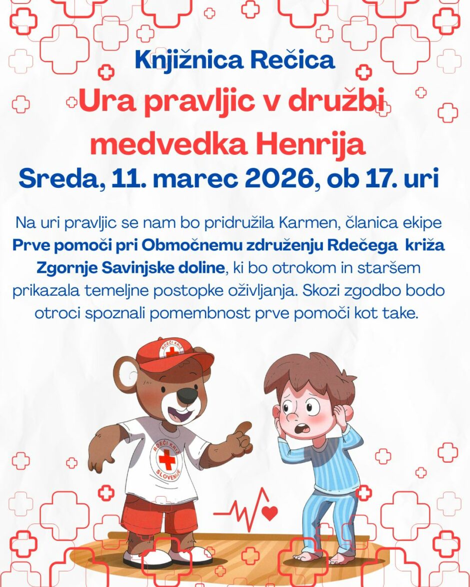 Plakat za uro pravljic v Knjižnici Rečica ob Savinji