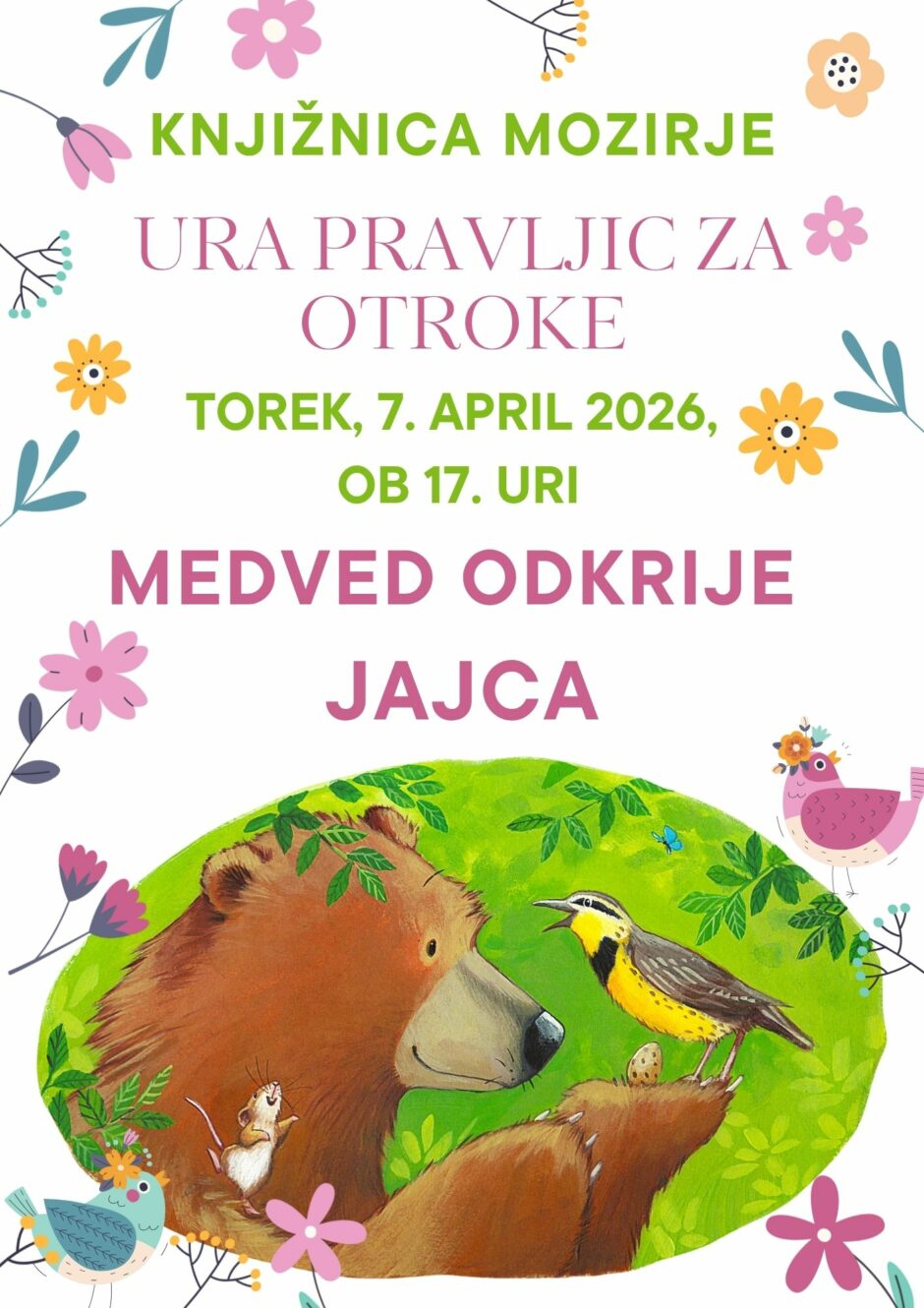 Plakat za uro pravlic v Knjižnici Mozirje