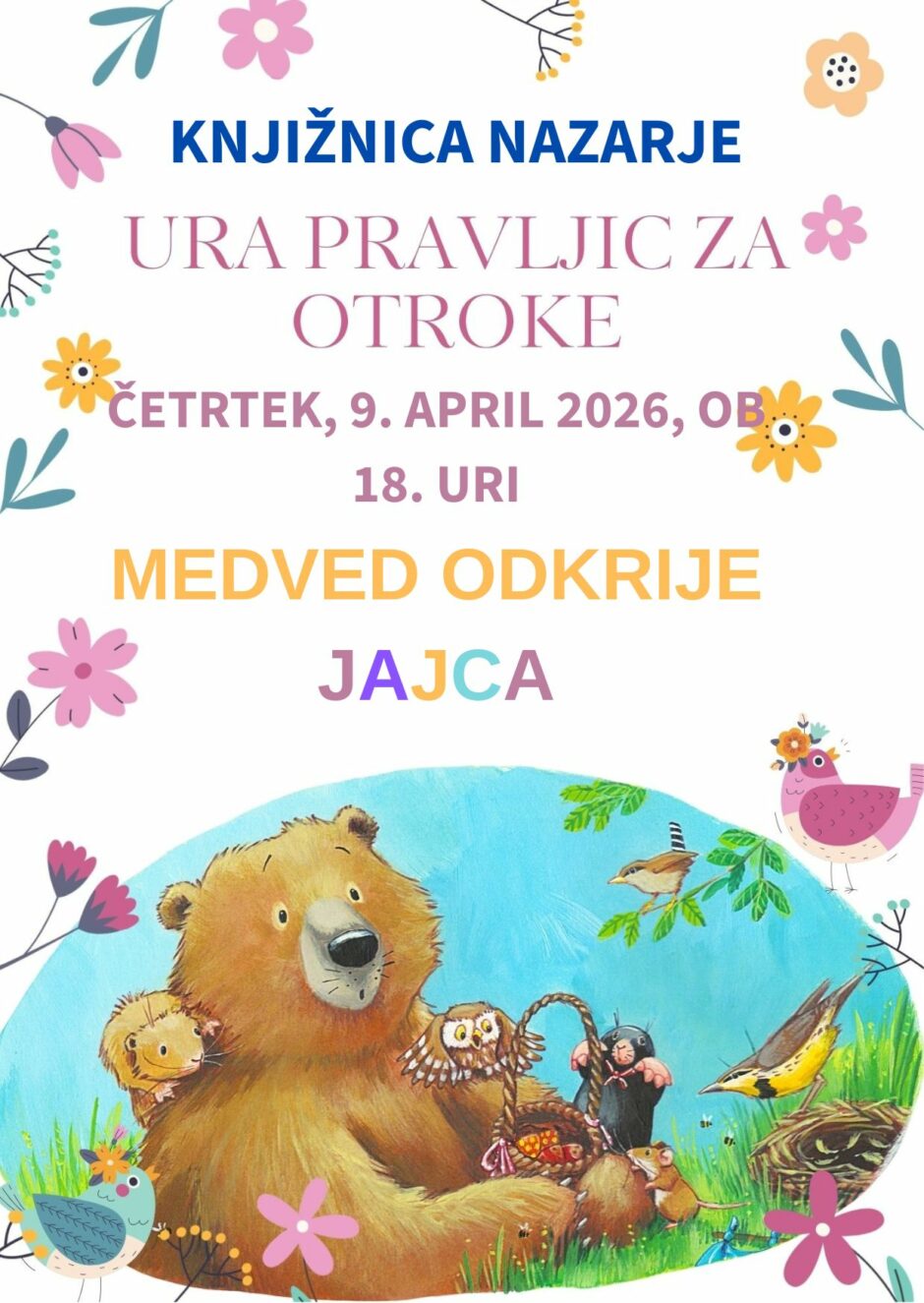 Vabilo na uro pravljic v Knjižnico Nazarje.