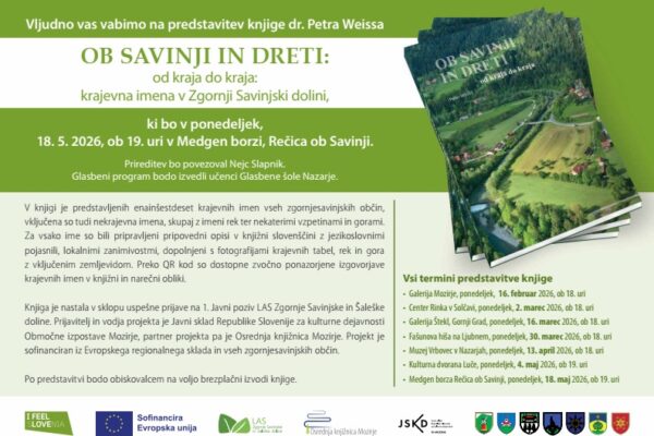 Vabilo na predstavitev knjige Ob Savinji in Dreti na Rečici ob Savinji