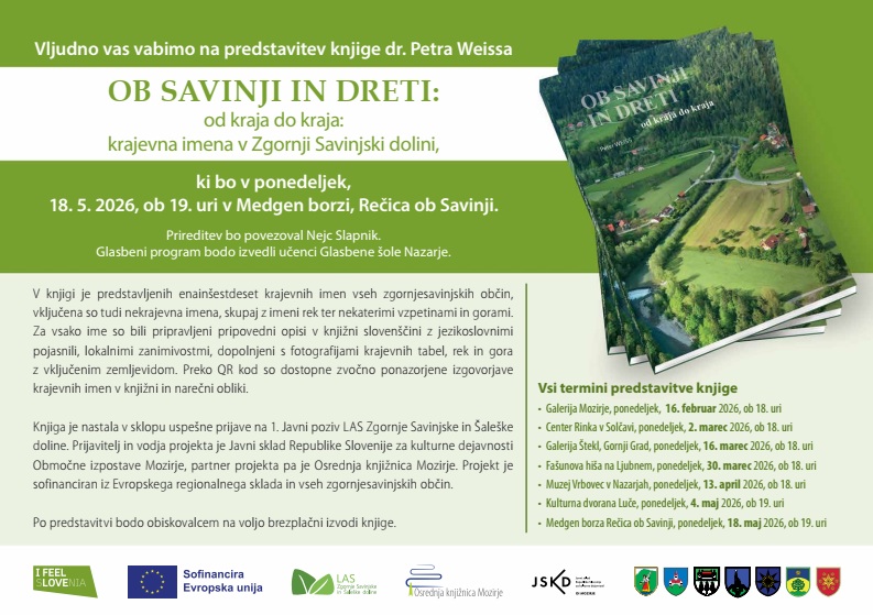 Vabilo na predstavitev knjige Ob Savinji in Dreti na Rečici ob Savinji