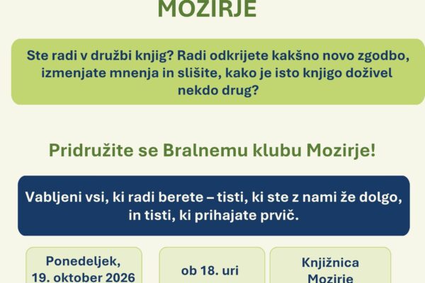 Vabilo na Bralni klub Mozirje