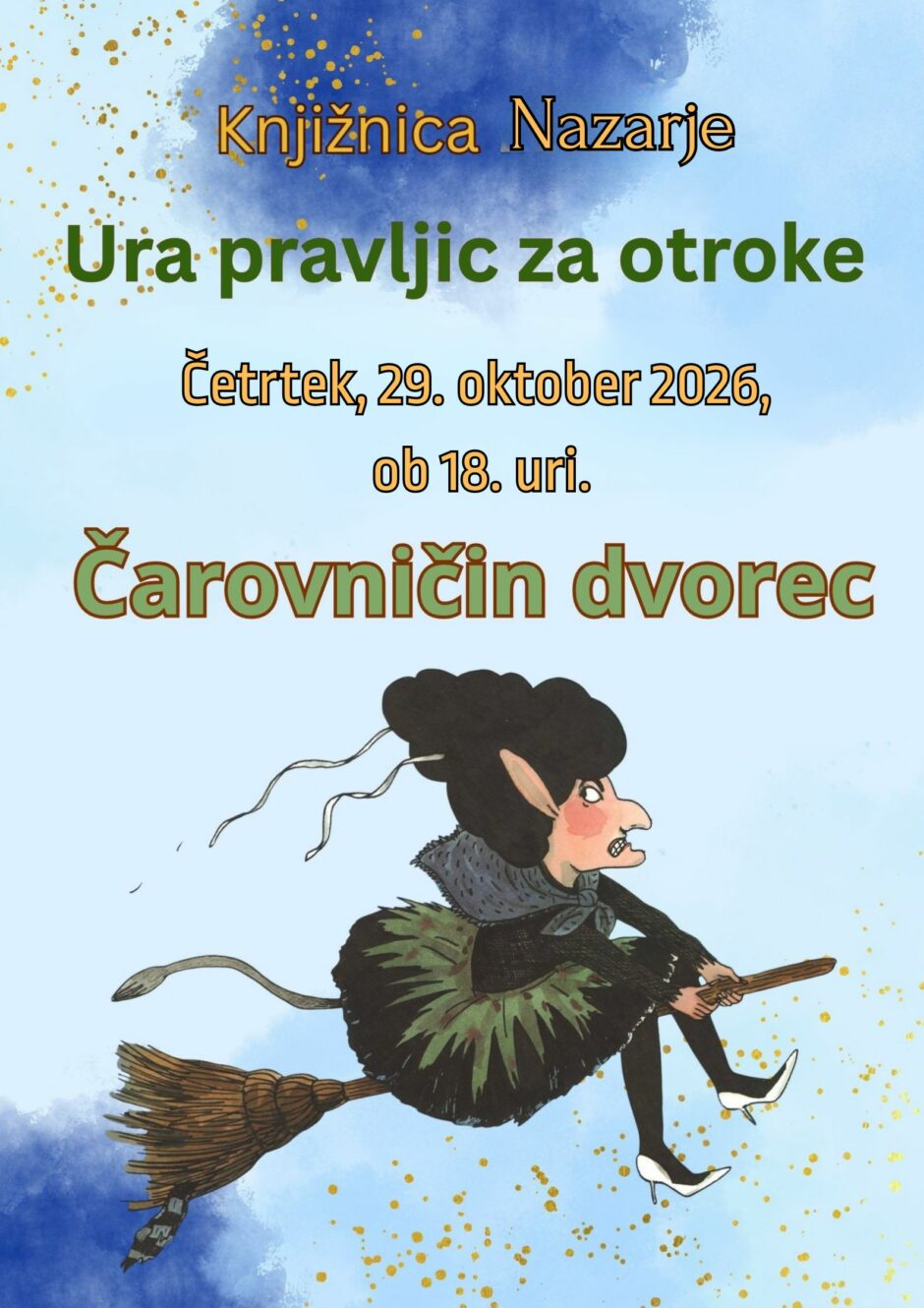 Vabilo na uro pravljic v Knjižnico Nazarje.