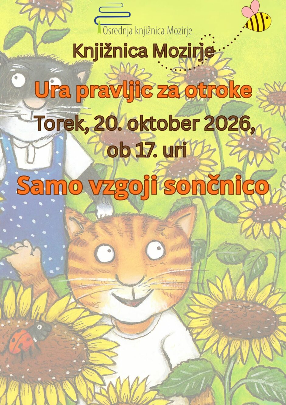 Plakat za uro pravljic v Knjižnici Mozirje