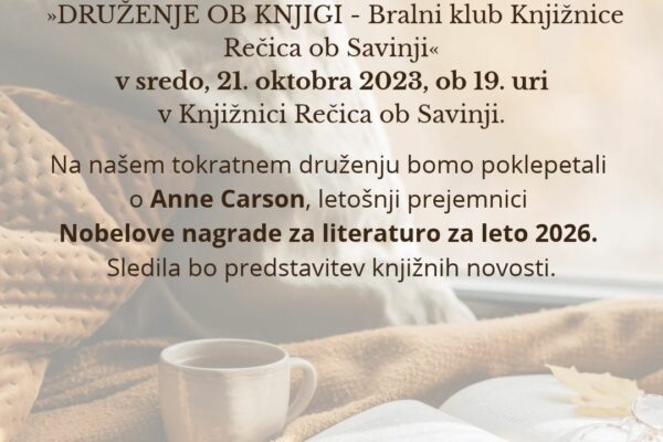 Povabilo na bralni klub Knjižnice Rečica.