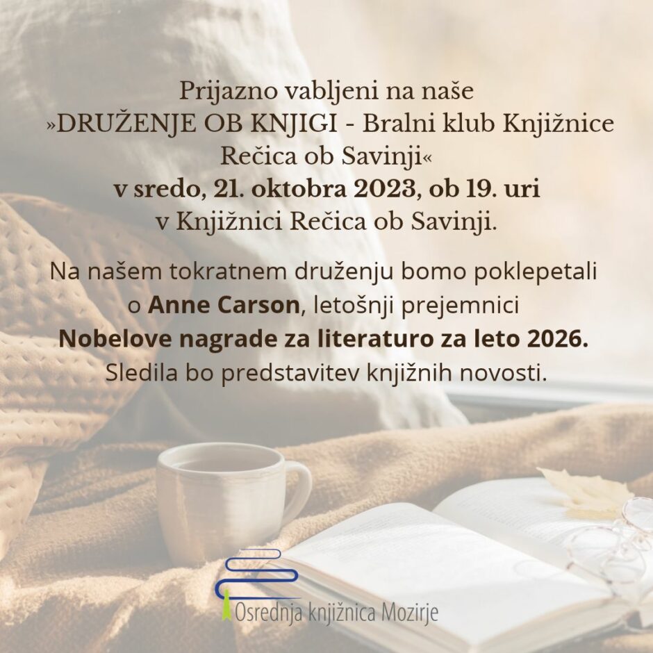 Povabilo na bralni klub Knjižnice Rečica.