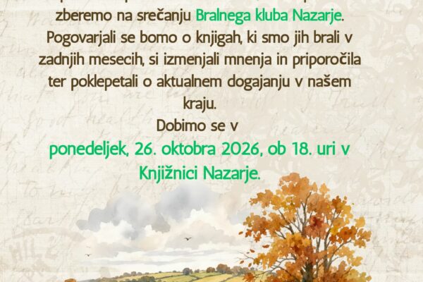 Vabilo na Bralni klub Nazarje.